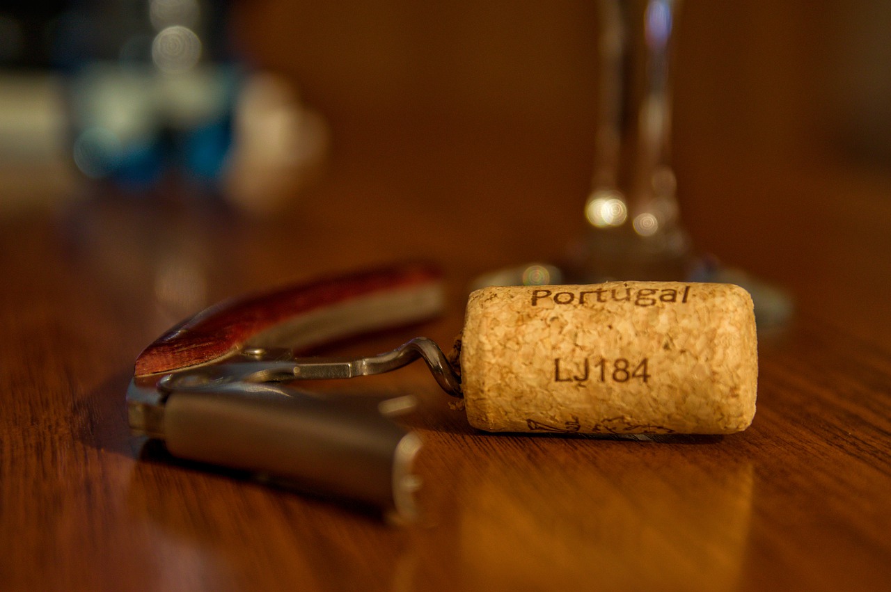 A freshly pulled cork on the table in the Sunset Cork Room