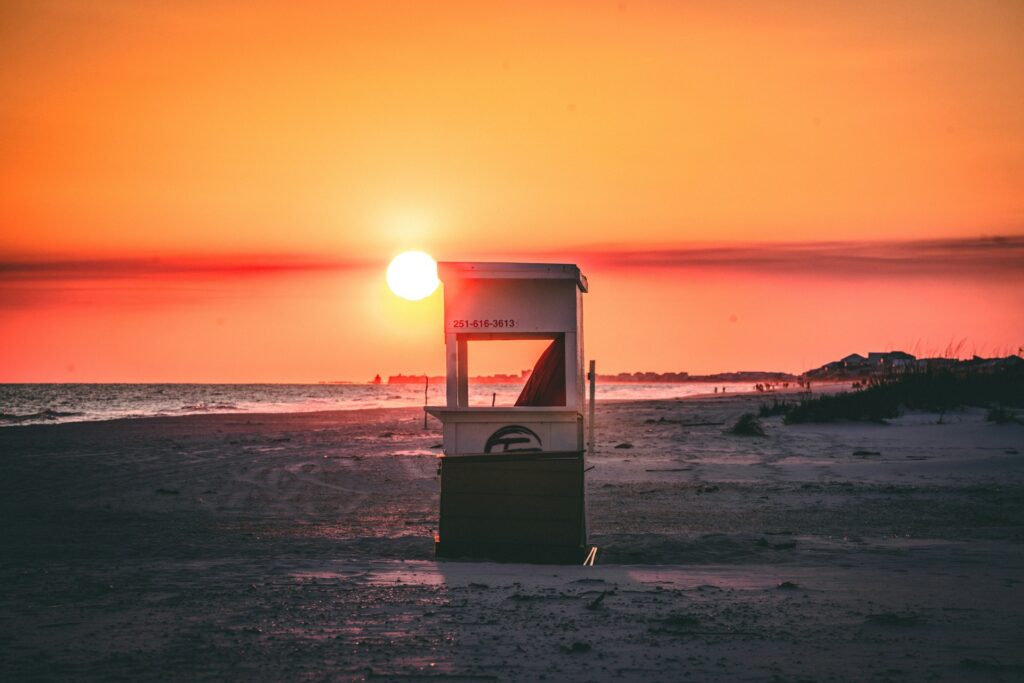 The beach at sunset on the Gulf Shores