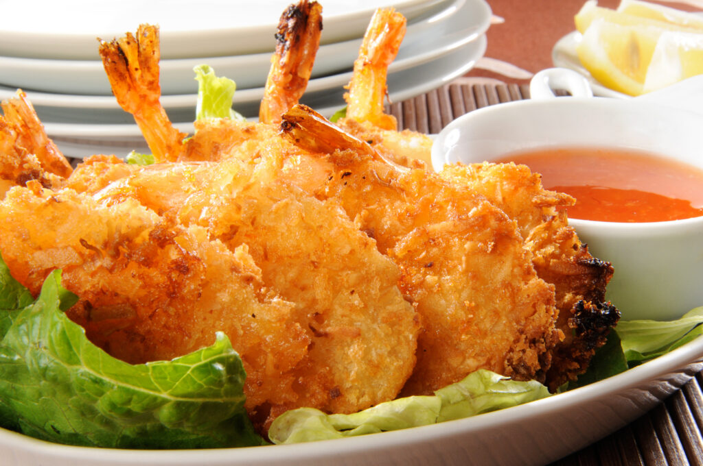 A platter of coconut shrimp